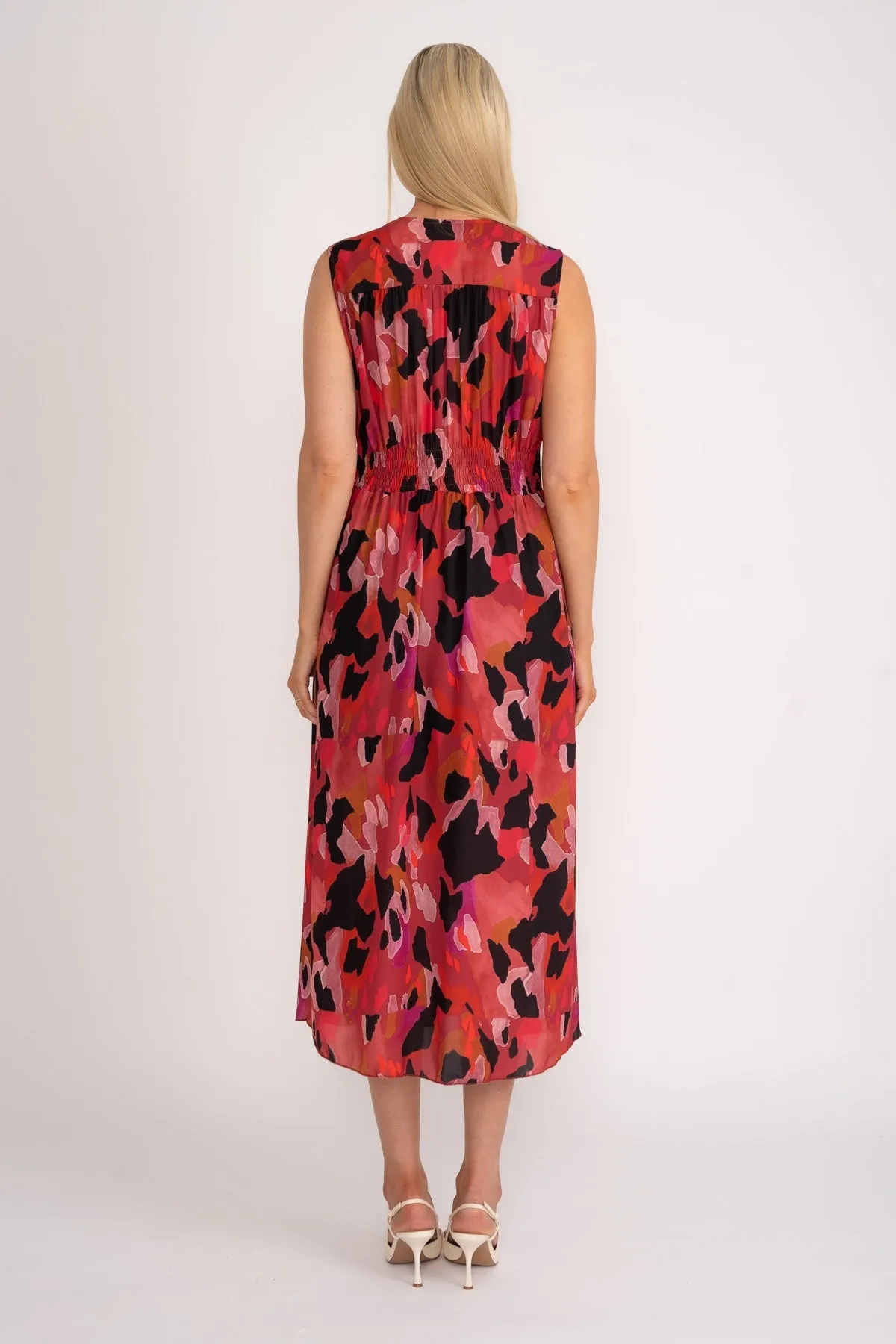 Sleeveless Cliodhna Midi Dress in Red Print