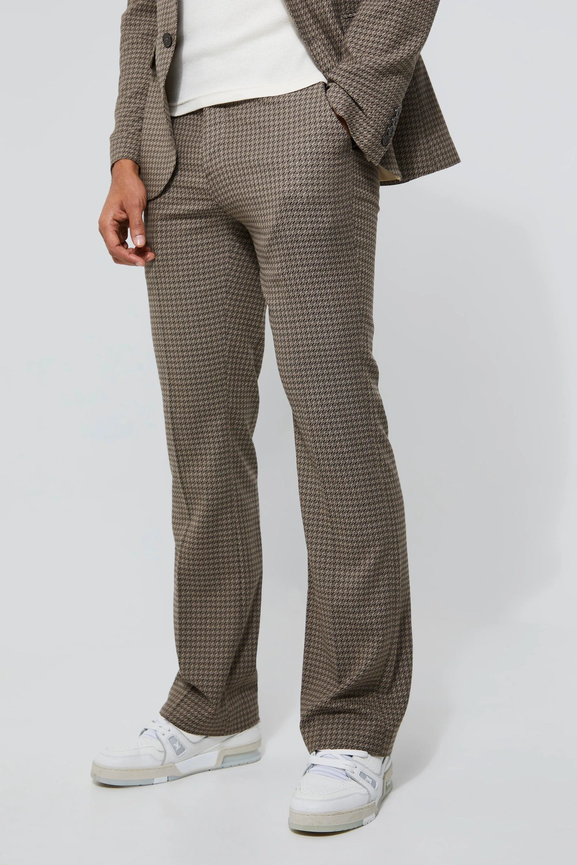 Slim Flare Leg Dogstooth Suit Trousers