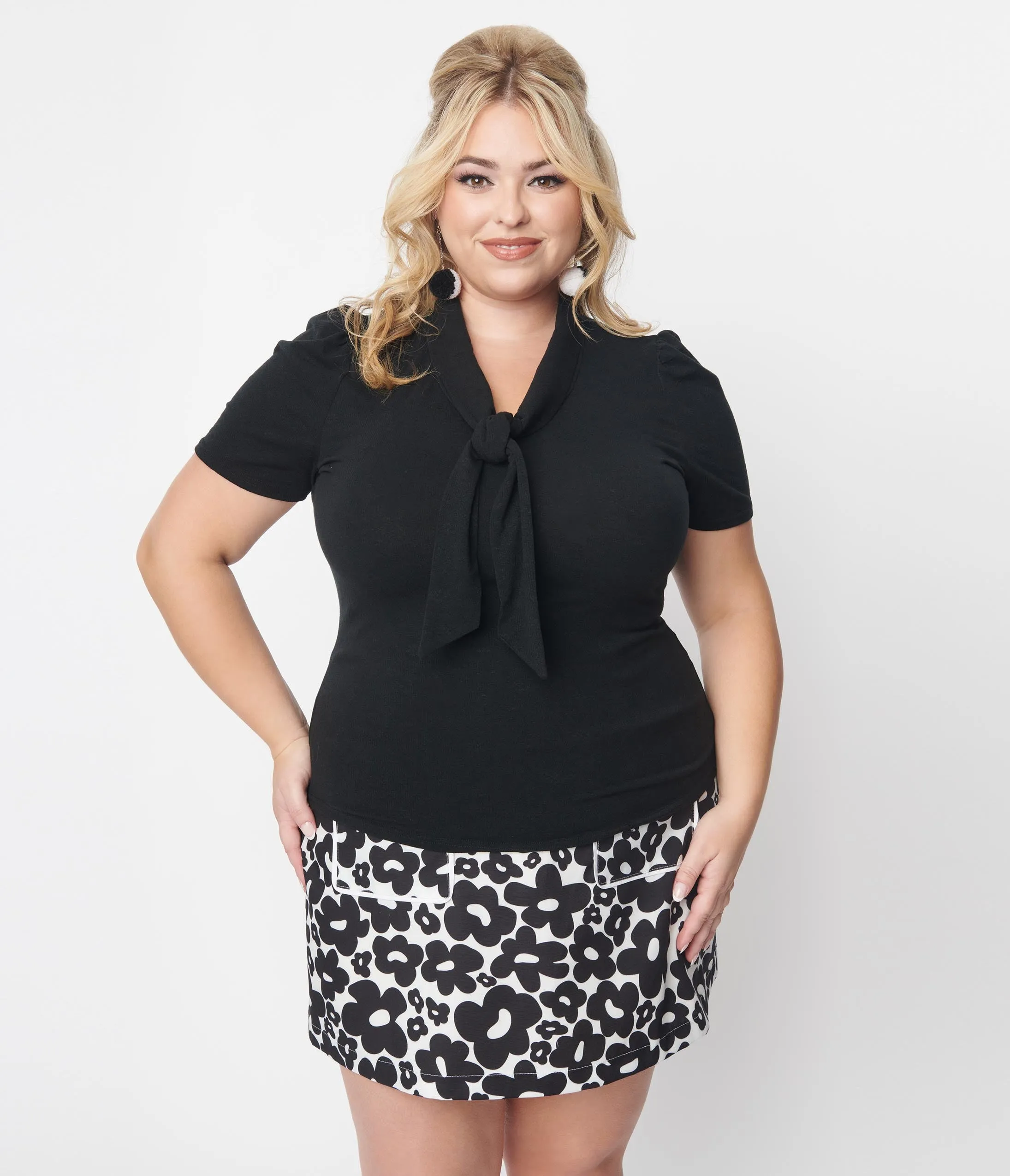 Plus Size Black Tie Neck Top from Smak Parlour