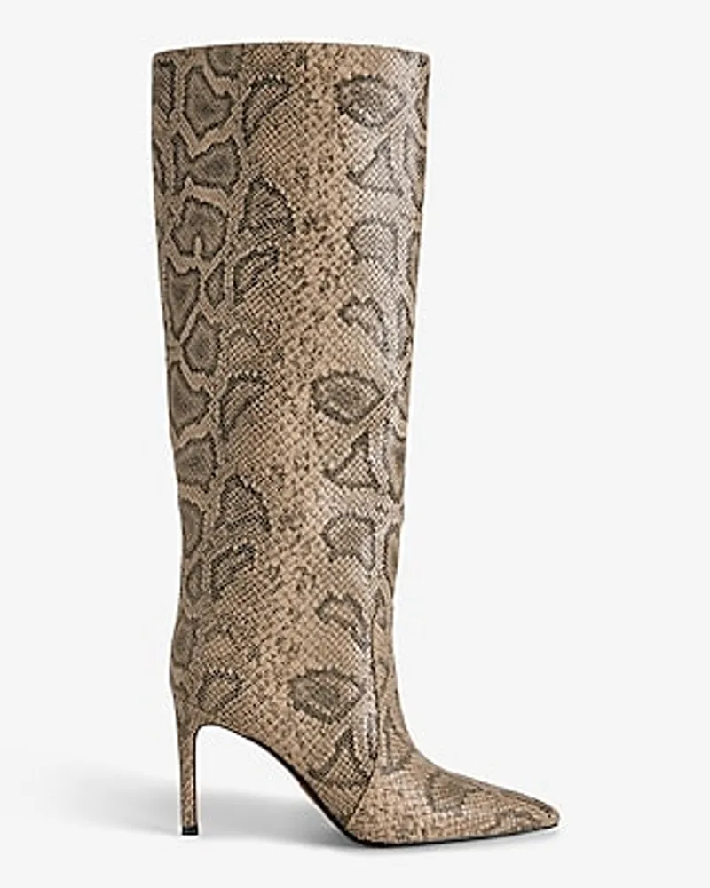 Snakeskin Pointed Toe Thin Heeled Tall Boots