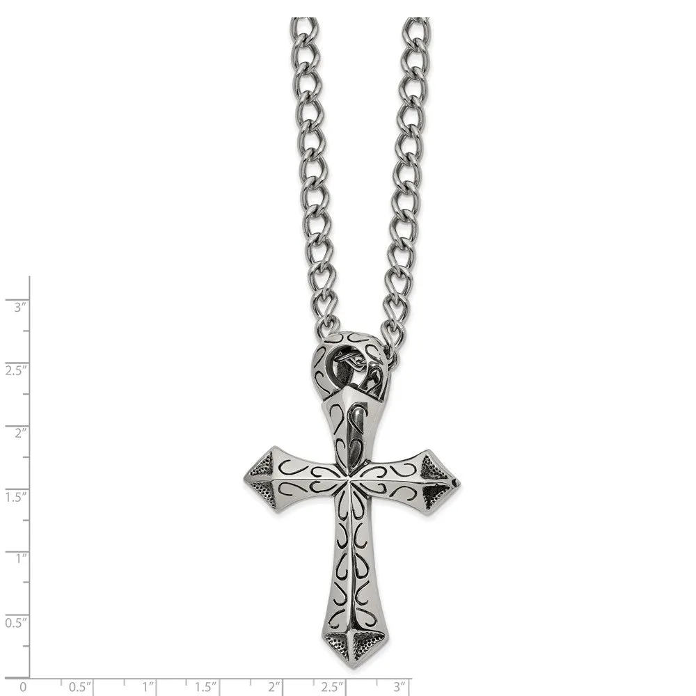 Stainless Steel XXL Antiqued Passion Cross Slide Necklace, 24 Inch