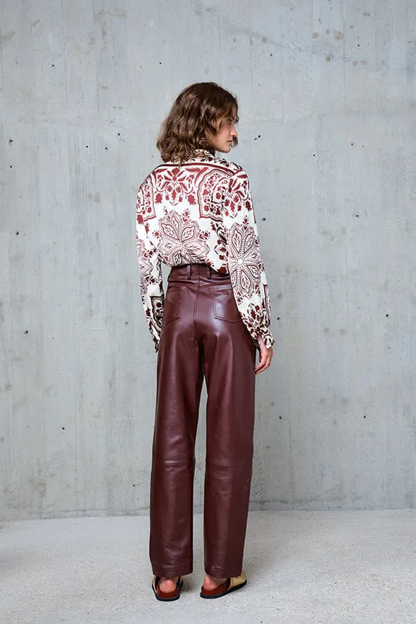 Stella Forest ESMEE BURGUNDY STRAIGHT LEATHER TROUSERS