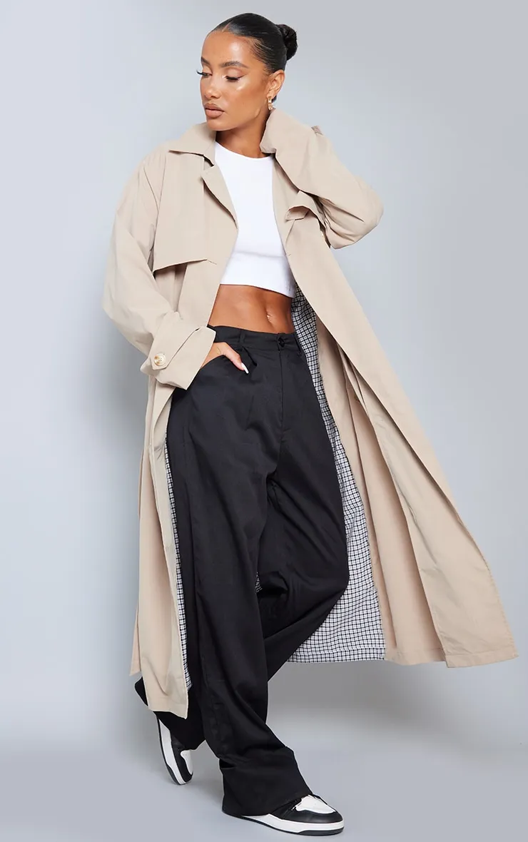 Check Print Back Oversized Trench Coat