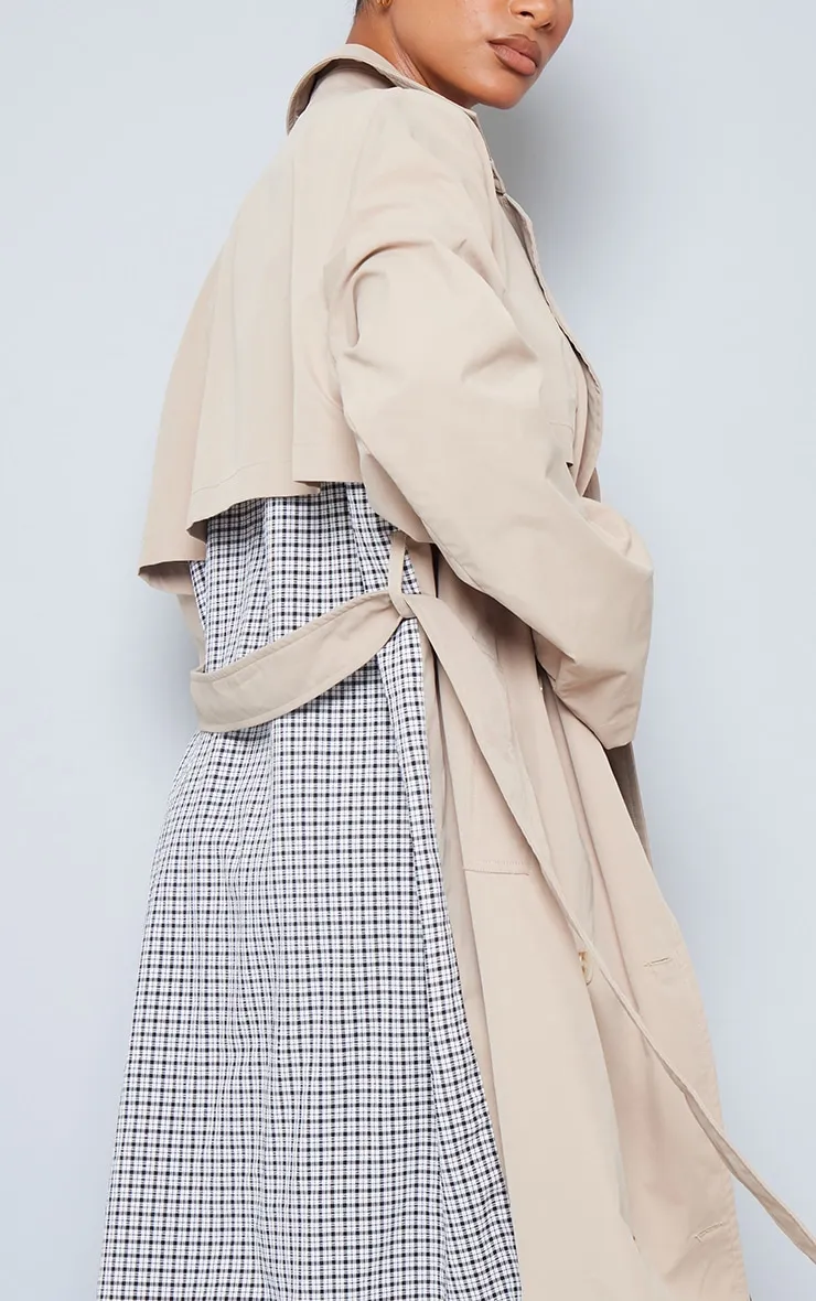 Check Print Back Oversized Trench Coat