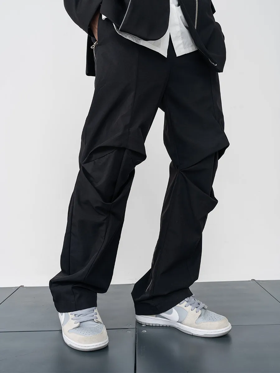 Straight Pleated Flared Trousers