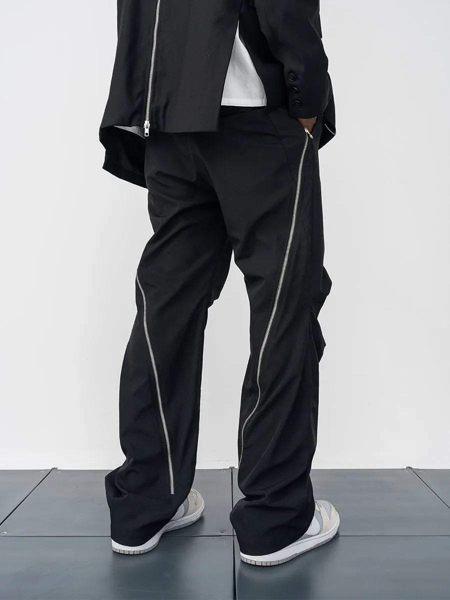 Straight Pleated Flared Trousers