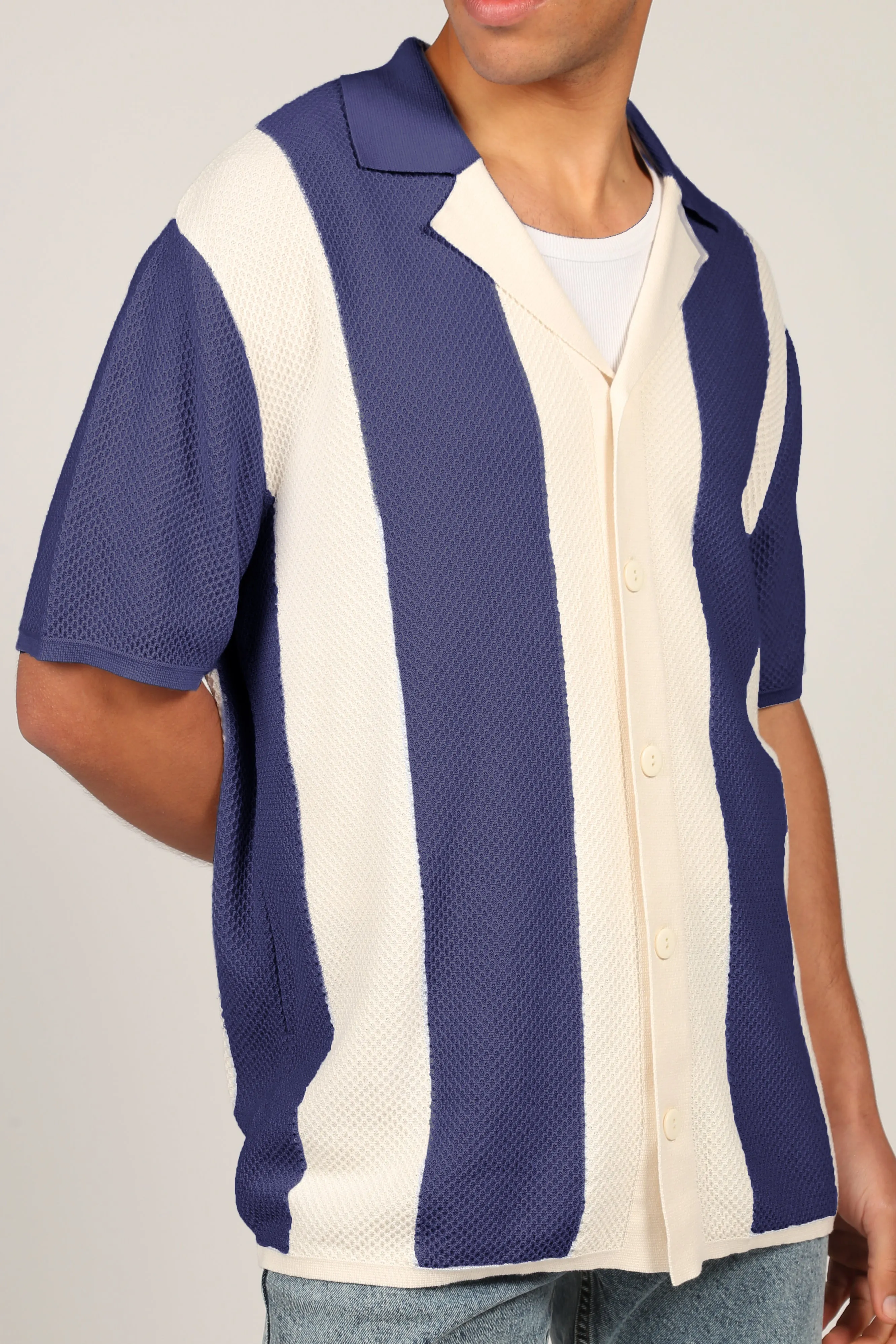 Striped Knit Shirt 01 Navy