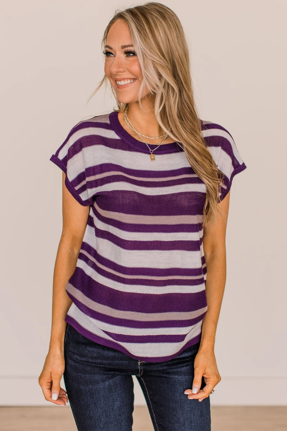 Striped Knit Top in Ivory & Purple - Shop Now.