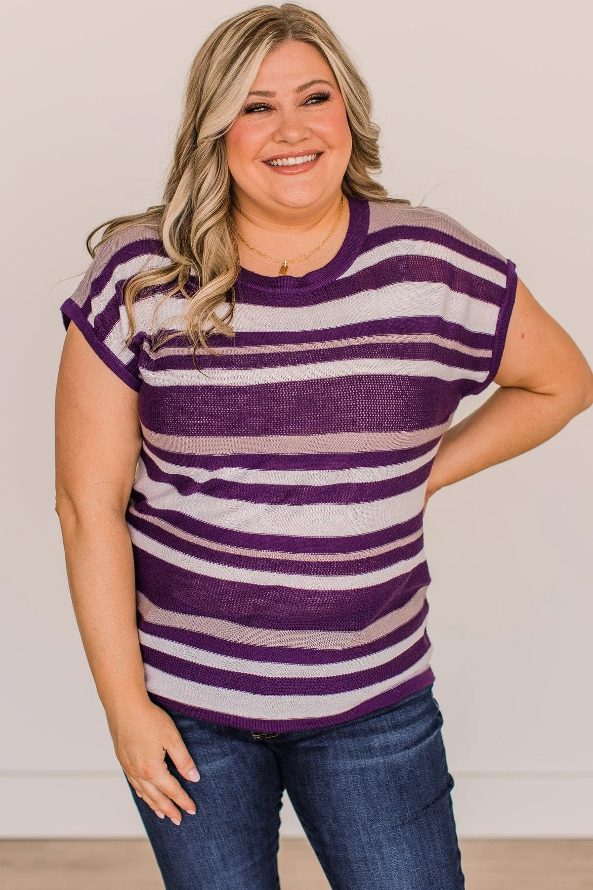 Striped Knit Top in Ivory & Purple - Shop Now.