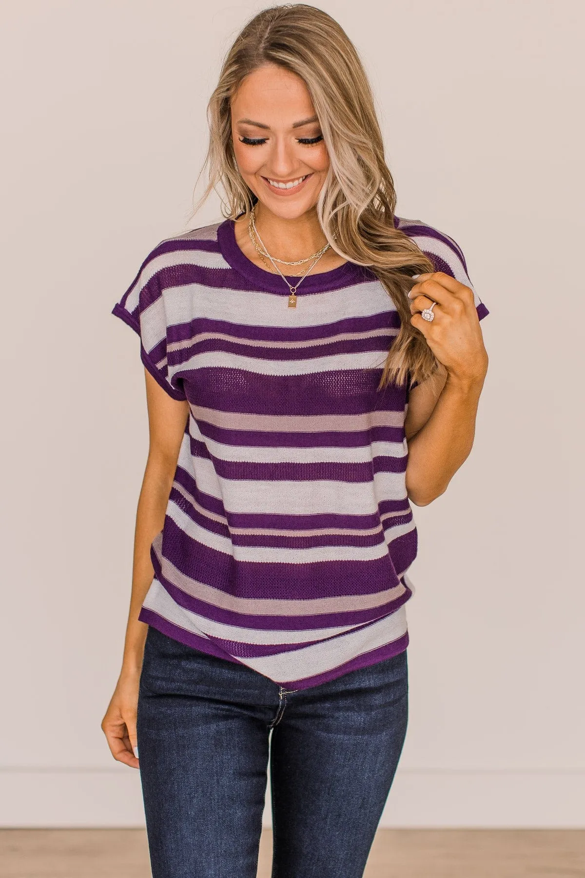 Striped Knit Top in Ivory & Purple - Shop Now.