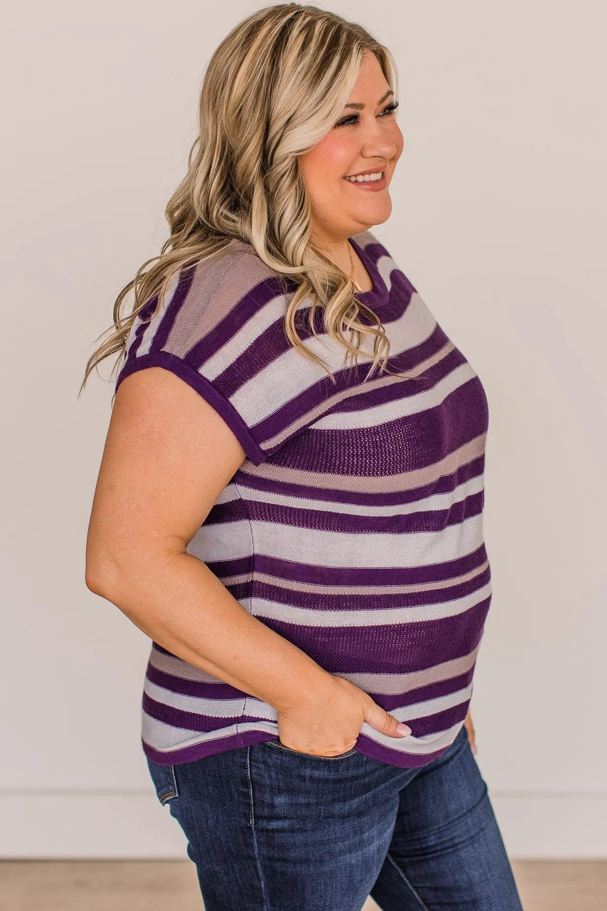 Striped Knit Top in Ivory & Purple - Shop Now.