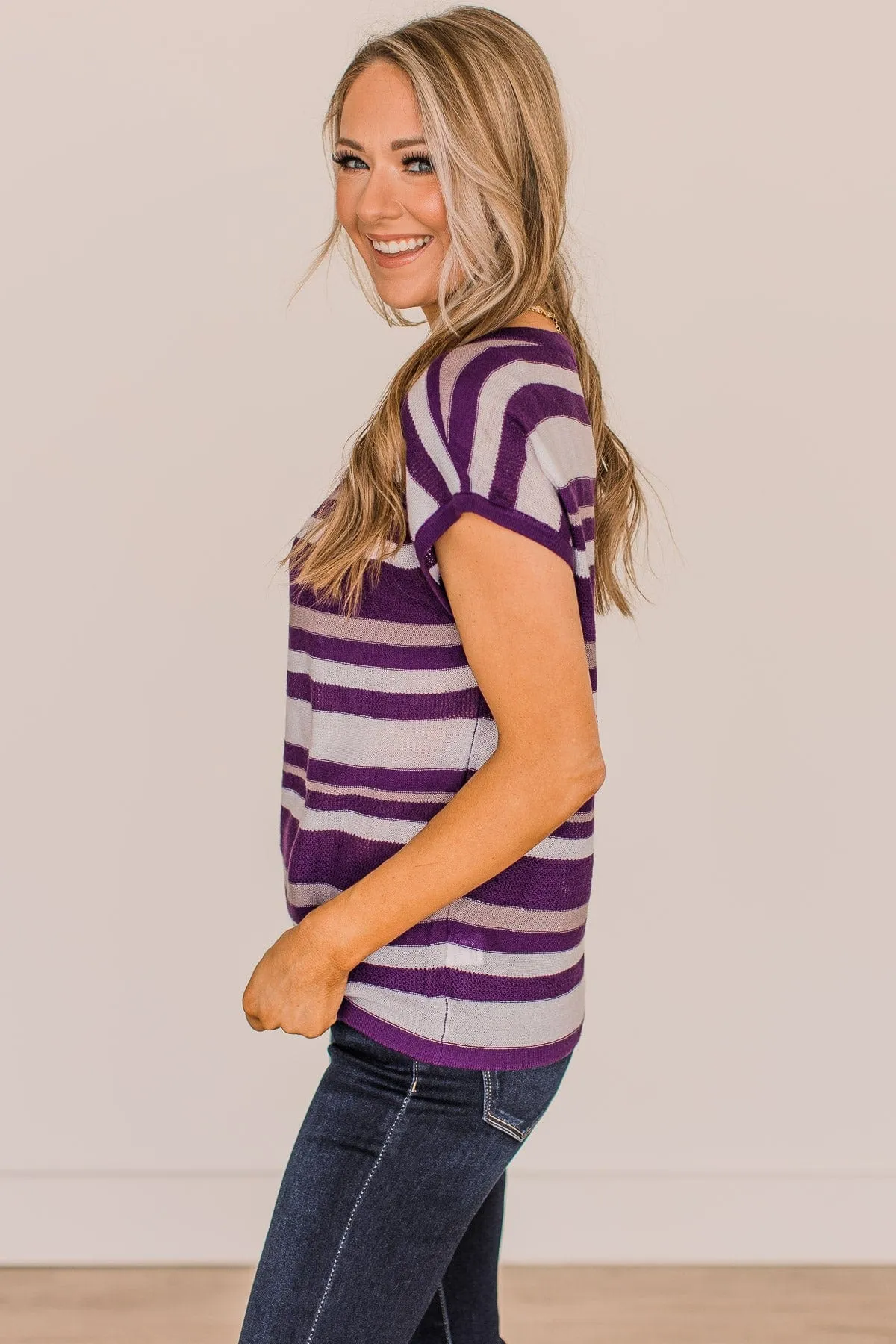 Striped Knit Top in Ivory & Purple - Shop Now.