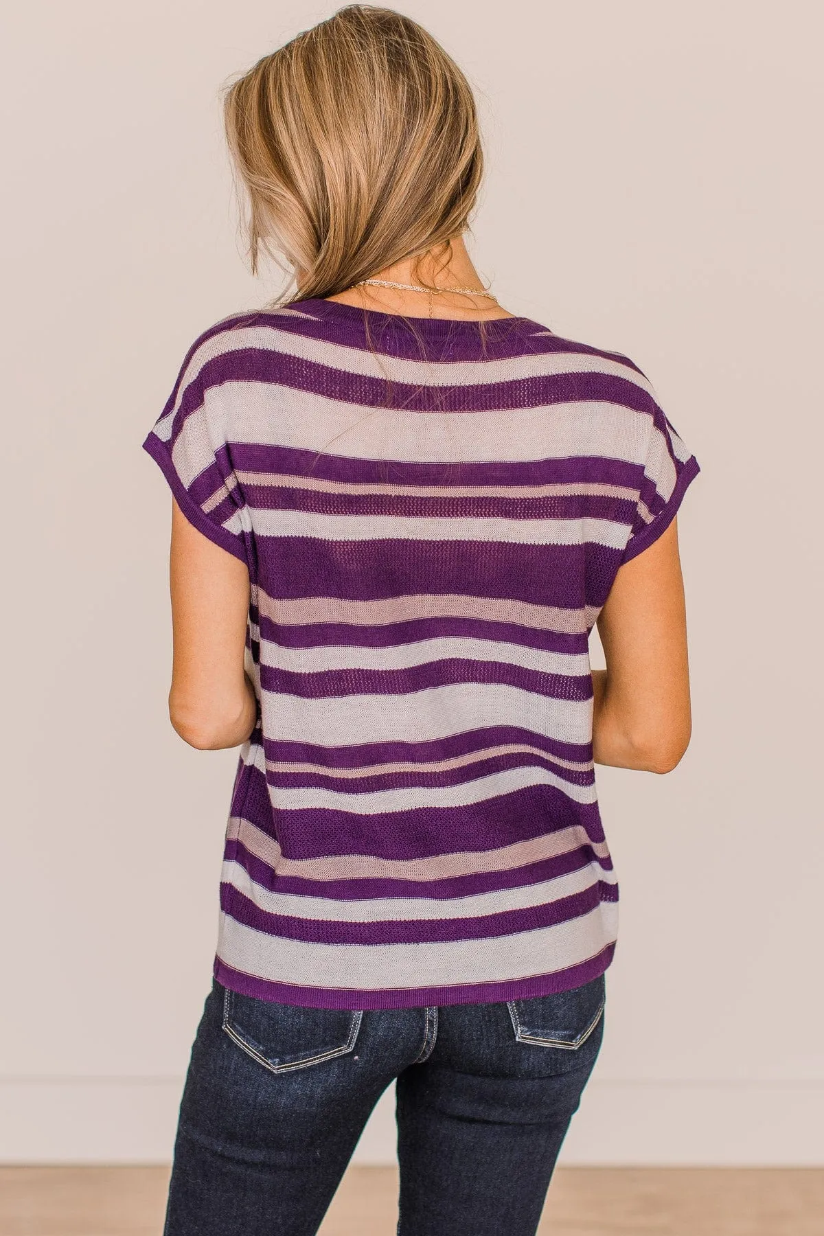 Striped Knit Top in Ivory & Purple - Shop Now.