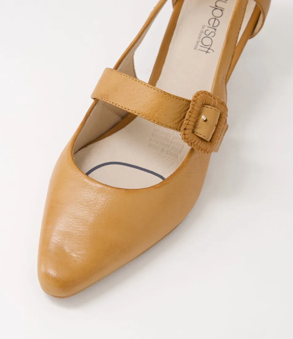 SUPERSOFT Loco Dark Tan Leather Heels