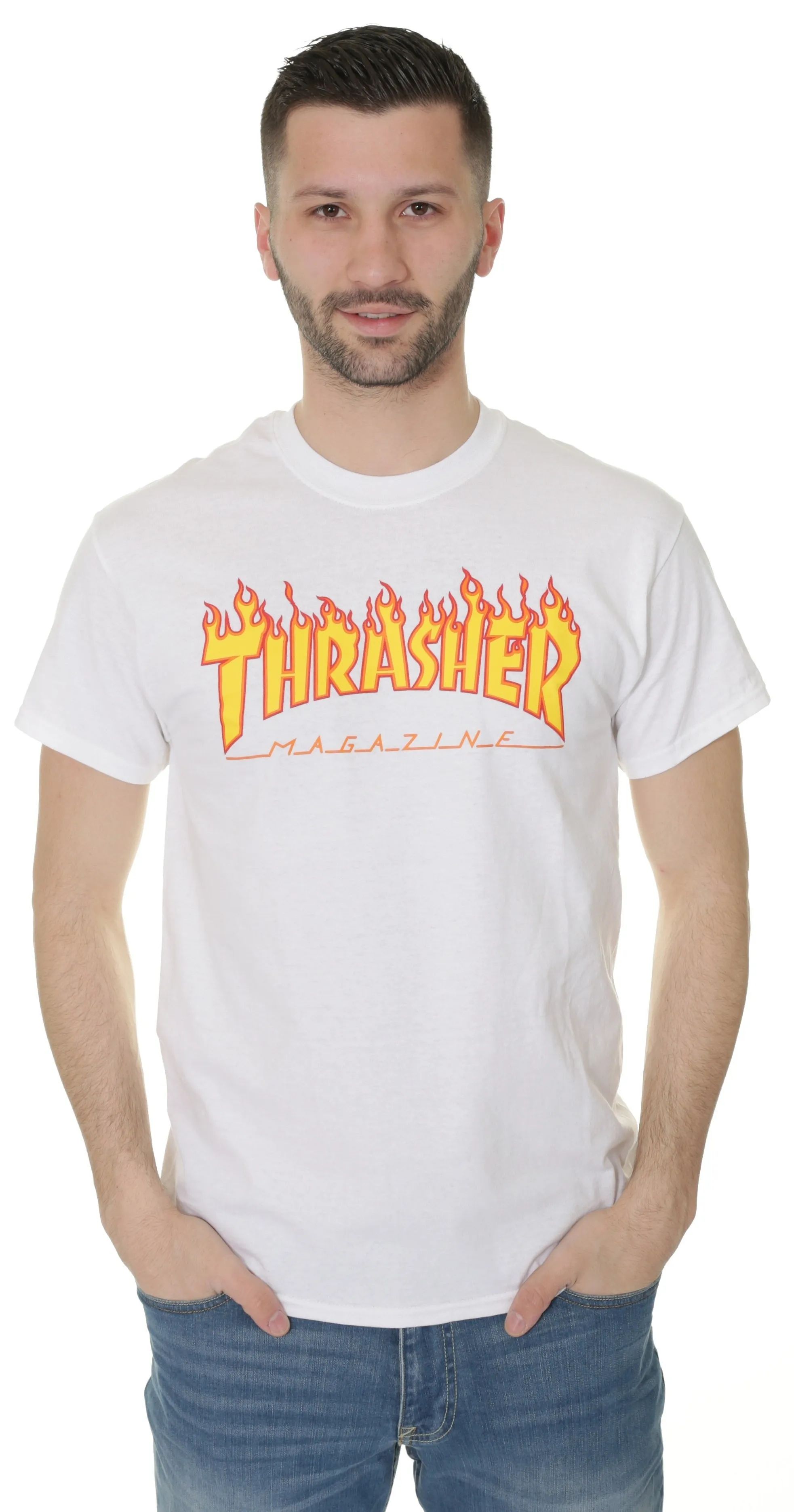 T-shirt Thrasher Flame Logo - White