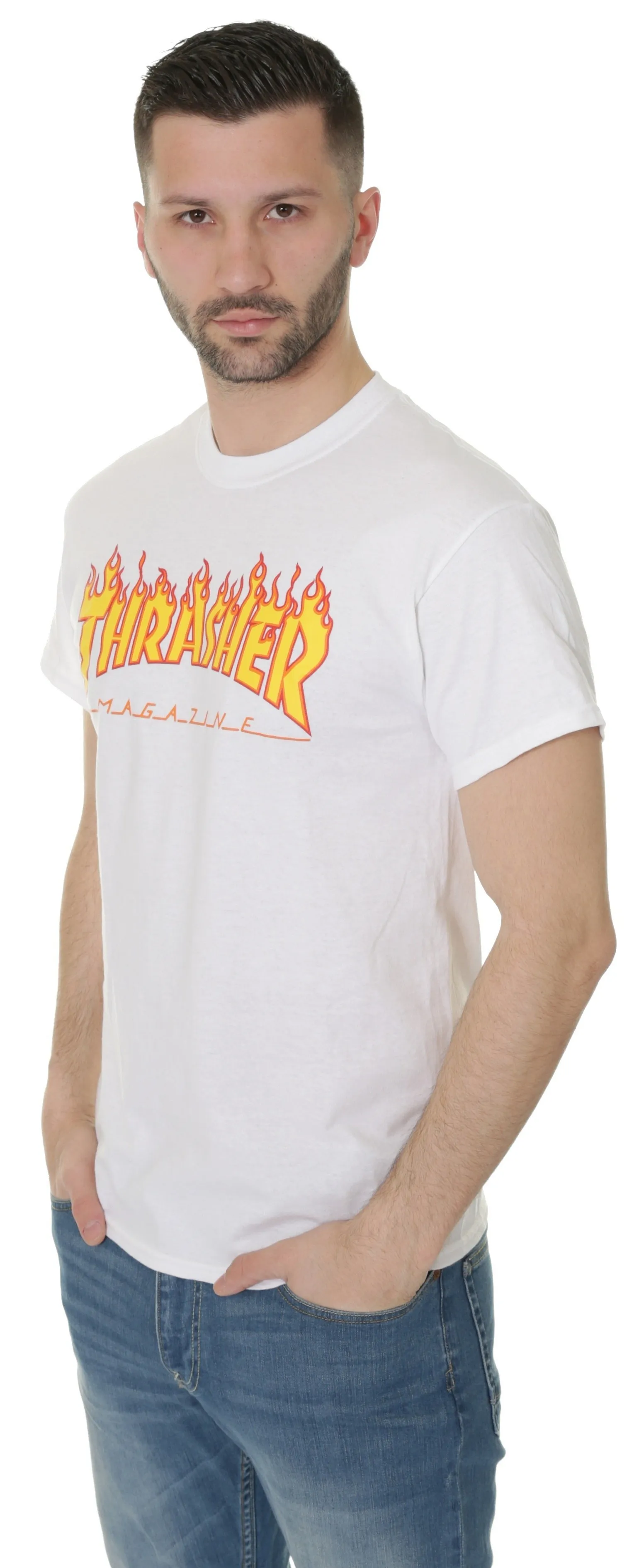 T-shirt Thrasher Flame Logo - White