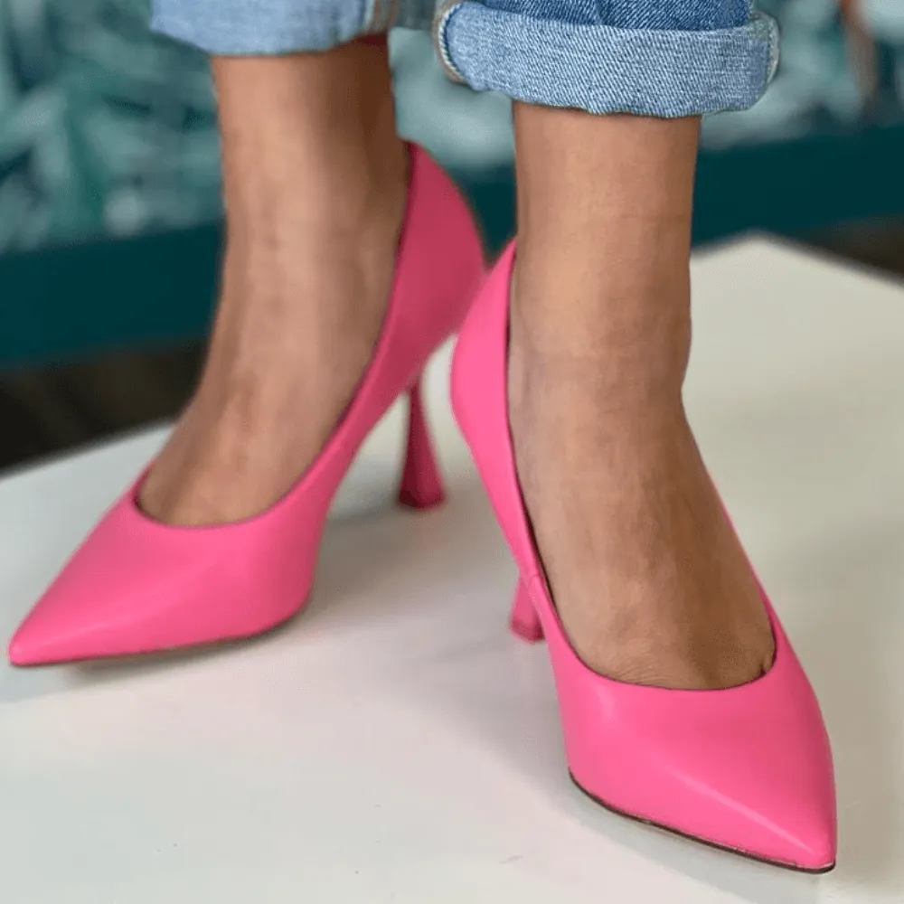 Tamaris Ladies Candy Pink Matte Flared Heels