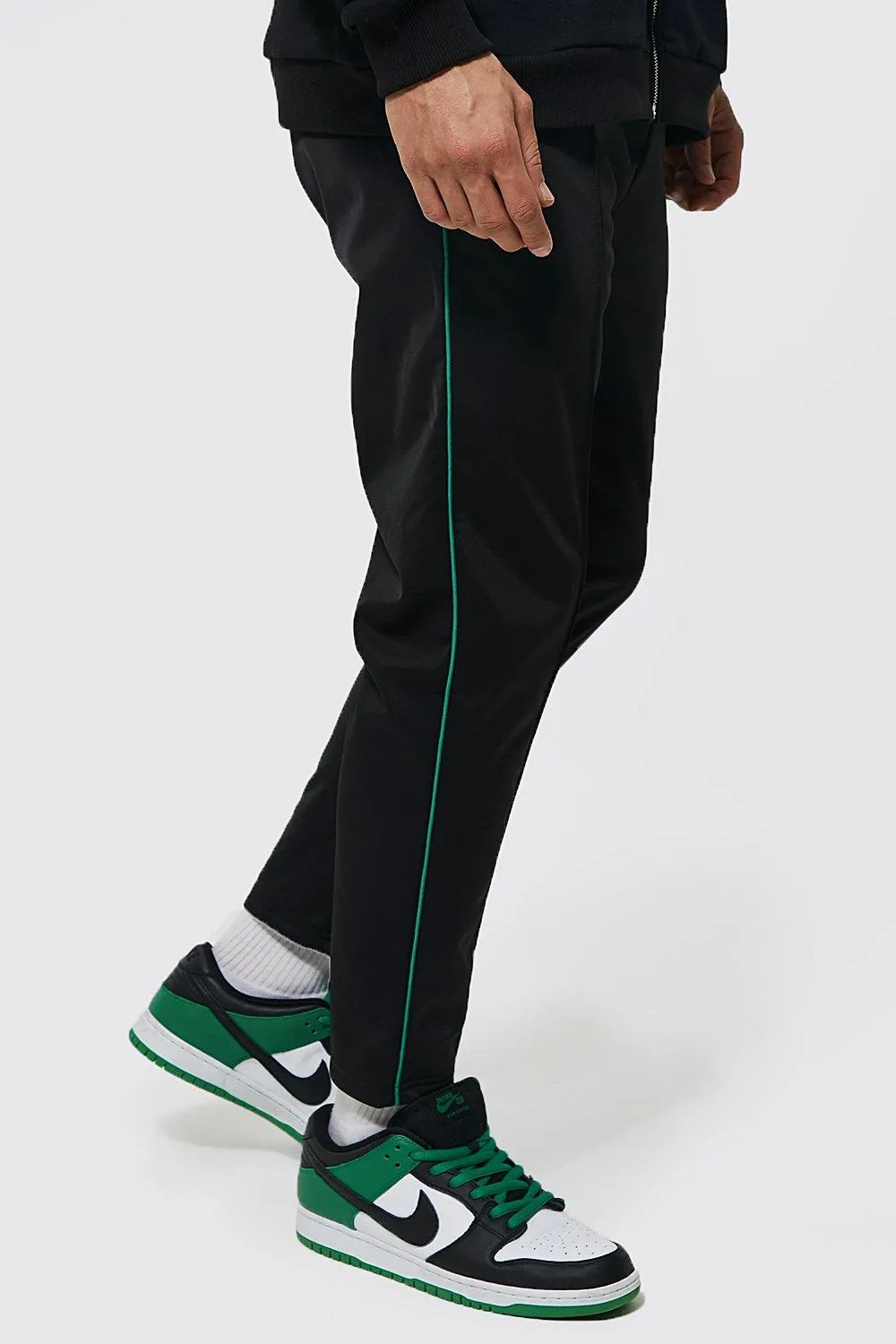 Tapered Cropped Tricot Joggers With Piping | boohooMAN UK