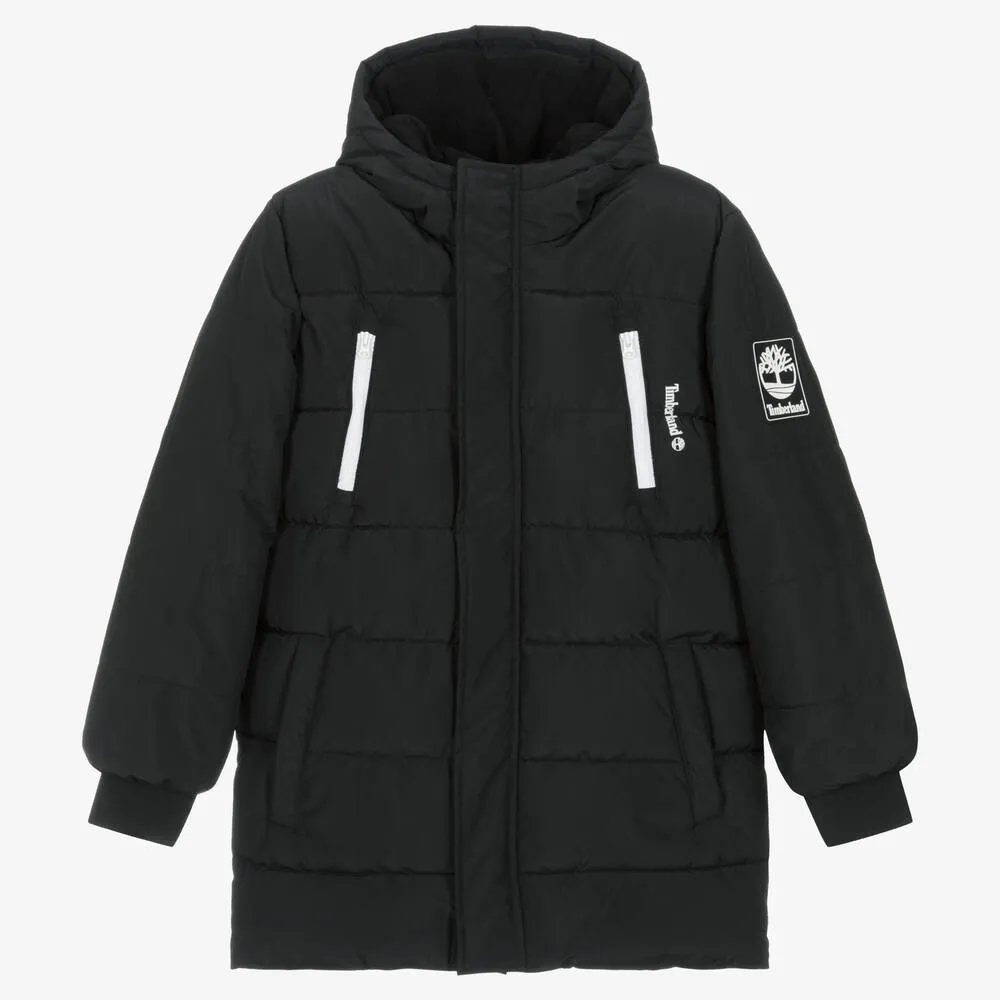 Water-Repellent Black Puffer Coat for Teen Boys