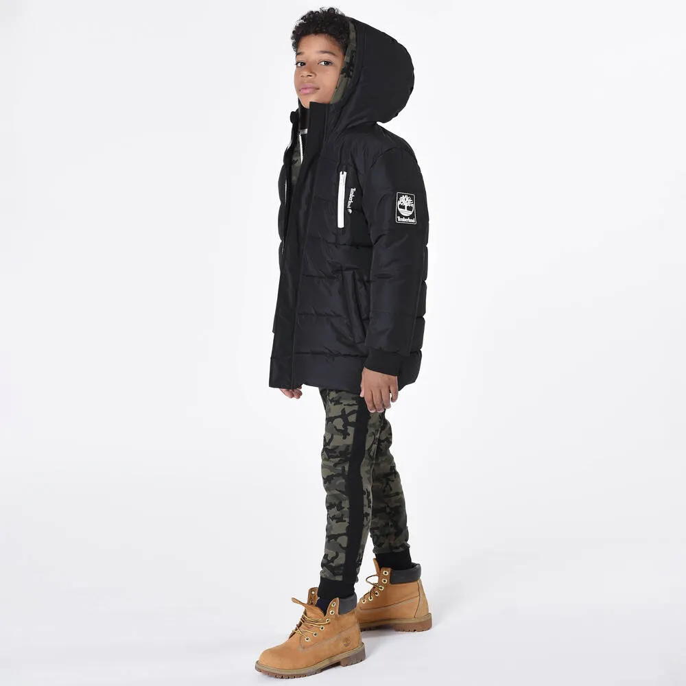 Water-Repellent Black Puffer Coat for Teen Boys