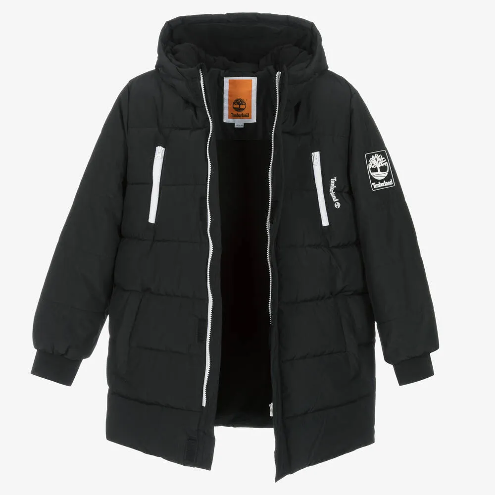 Water-Repellent Black Puffer Coat for Teen Boys