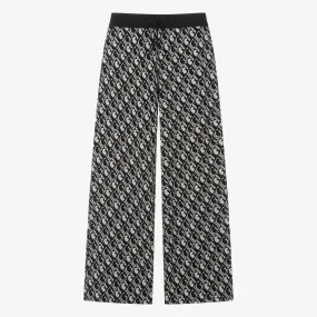 Teen Girls Black Monogram Wide Leg Joggers