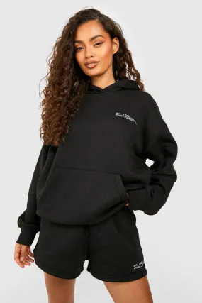 Text Print Slogan Hooded Short Tracksuit