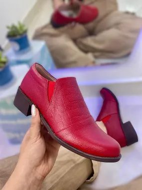 Textured Leather Slip-On Block Heel Shoes