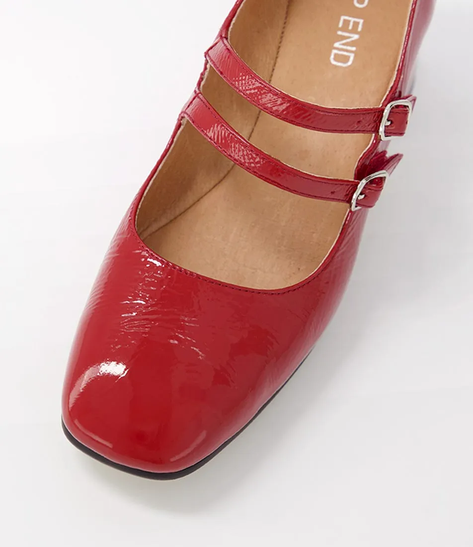 TOP END Fiyona Dark Red Patent Leather Mary Jane Heels