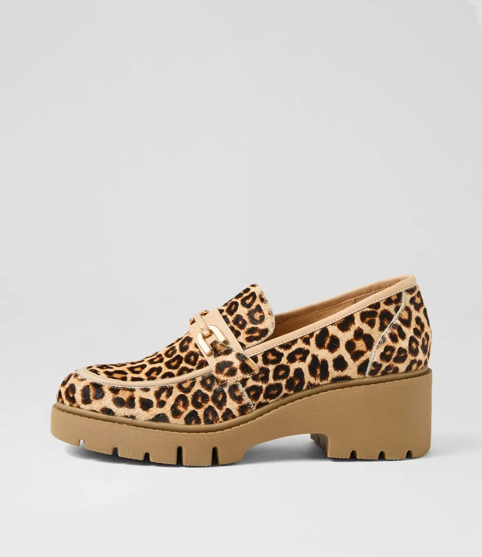 TOP END Xaxi Blonde Leopard Latte Pony Leather Heels