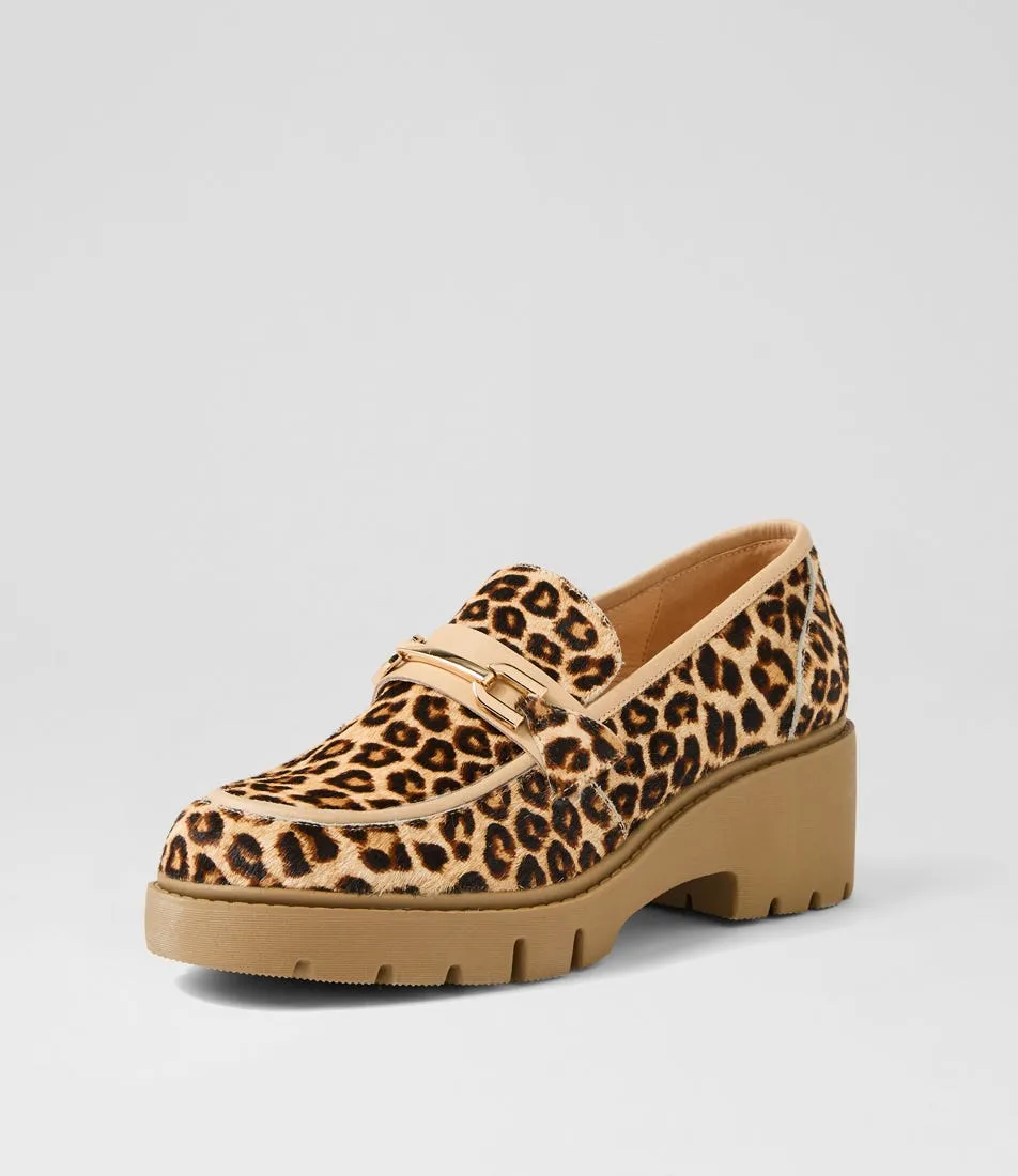 TOP END Xaxi Blonde Leopard Latte Pony Leather Heels