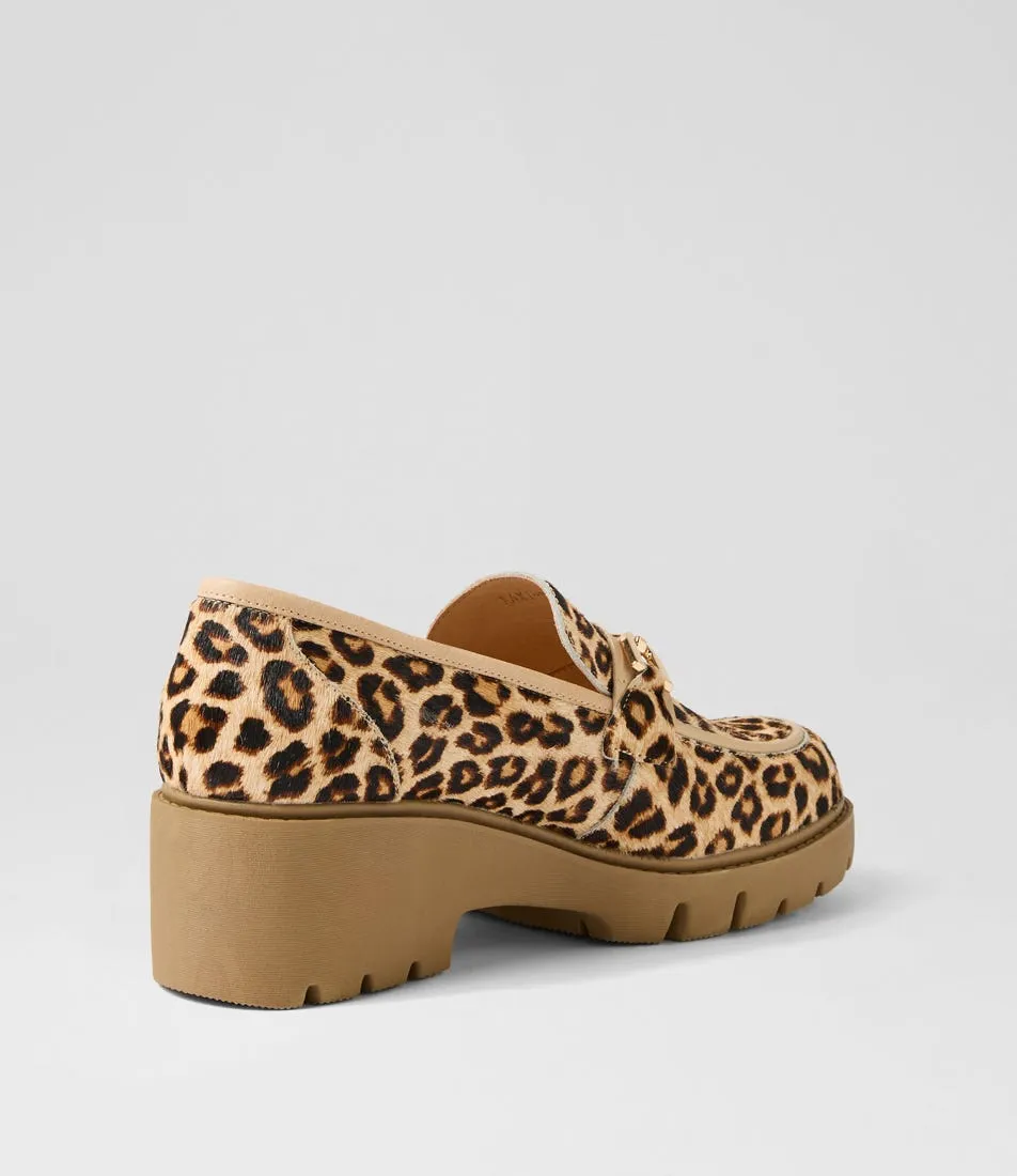 TOP END Xaxi Blonde Leopard Latte Pony Leather Heels