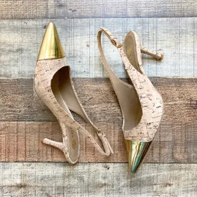 Tory Burch Cork Gold Toe Slingback Heels AUTOGRAPHED- Size 7