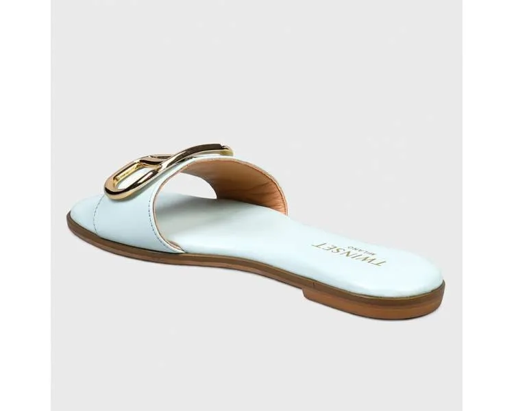 TWINSET SANDALI SLIDE IN PELLE CON OVAL T DONNA 231TCP128