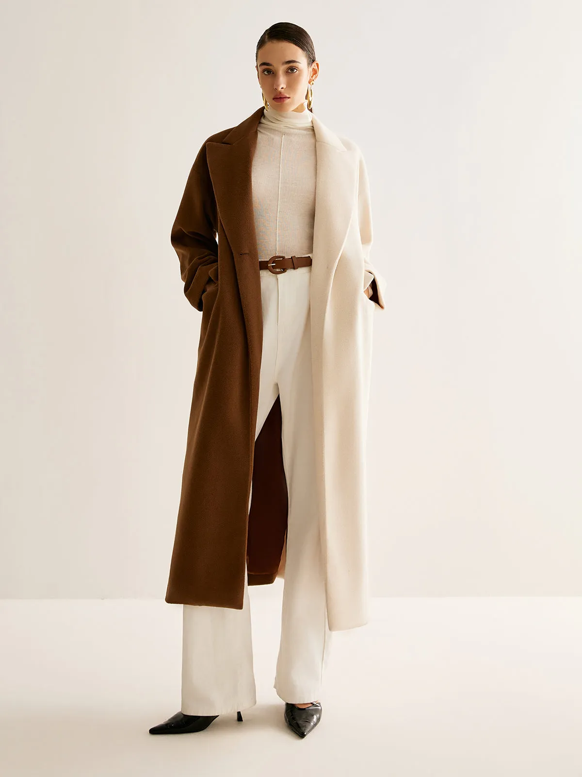 Two-Tone Slit Tweed Long Coat