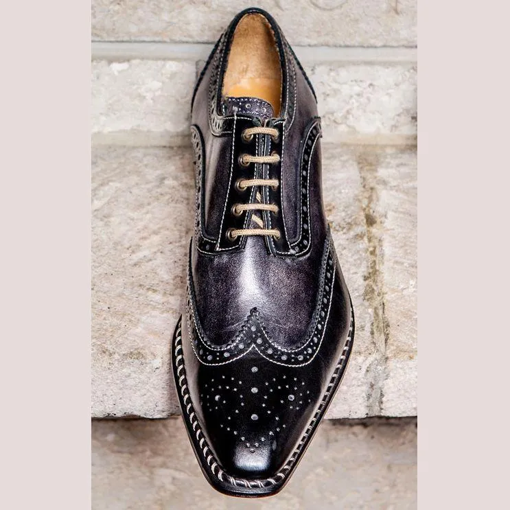 Veloce Wingtip Derby in Black/Anthracite (Size 9) by Jose Real