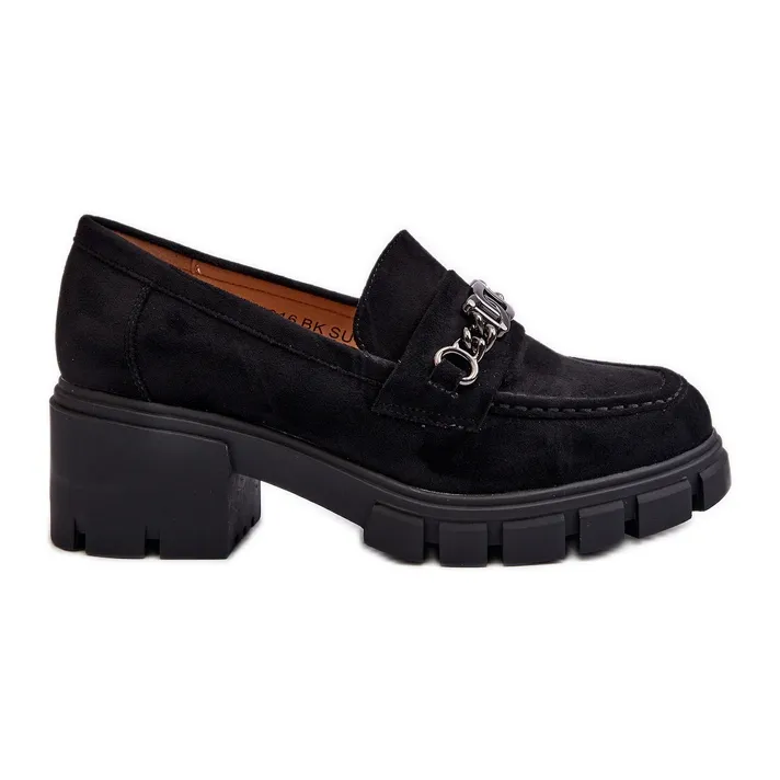 Black Chunky Heel Moccasins Vinceza Eriella