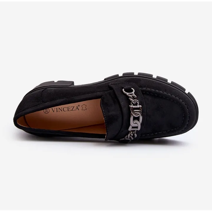 Black Chunky Heel Moccasins Vinceza Eriella