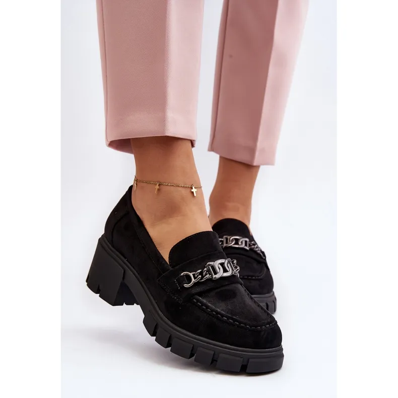 Black Chunky Heel Moccasins Vinceza Eriella