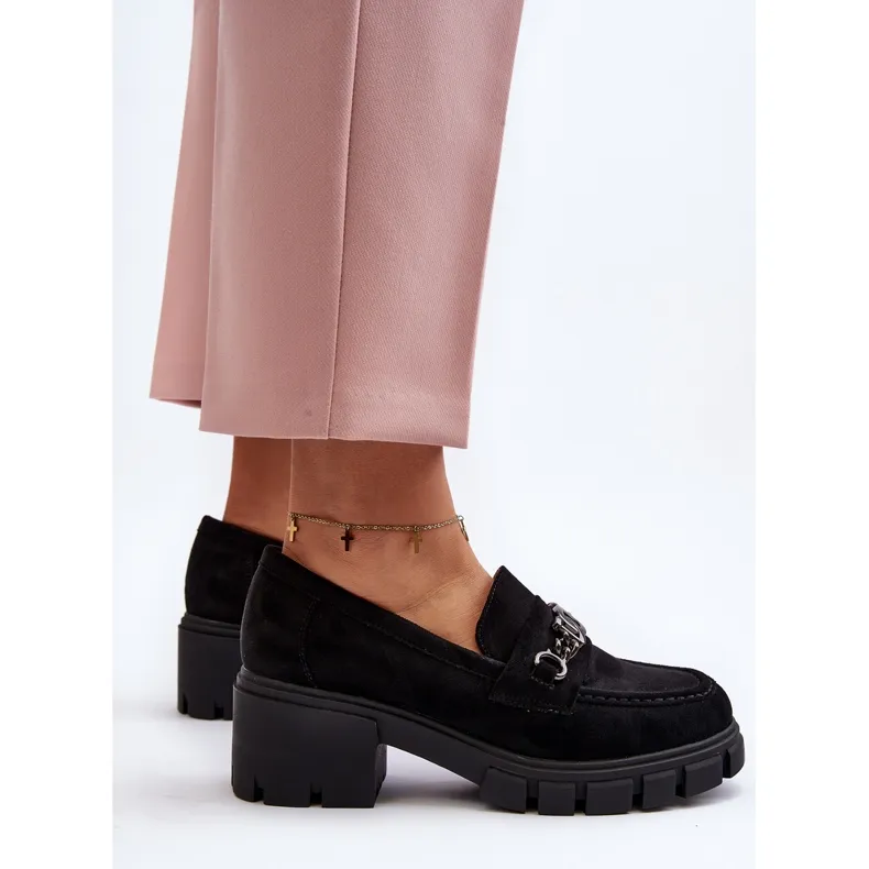 Black Chunky Heel Moccasins Vinceza Eriella