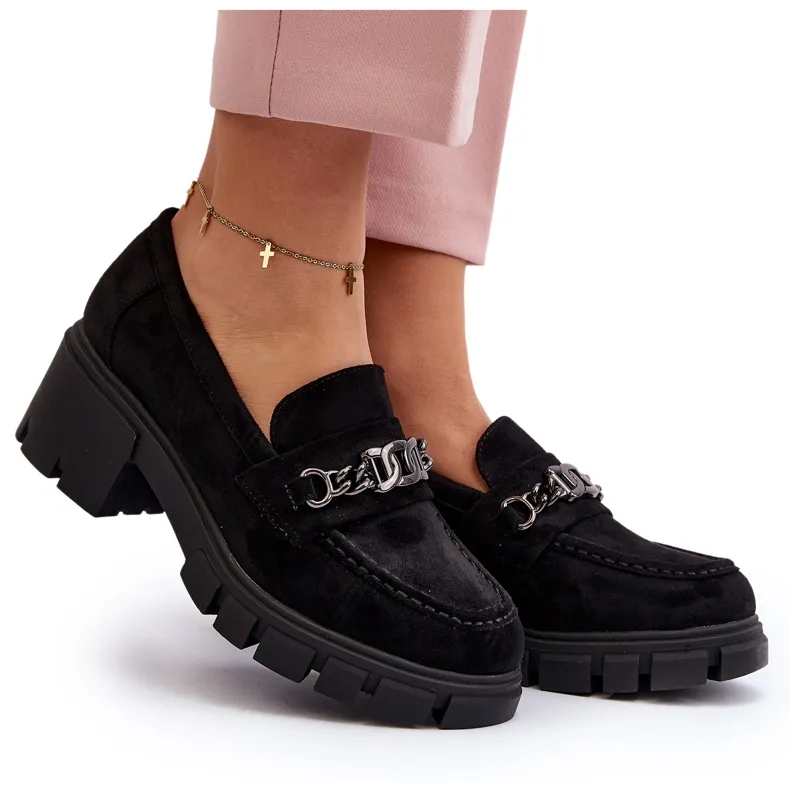 Black Chunky Heel Moccasins Vinceza Eriella