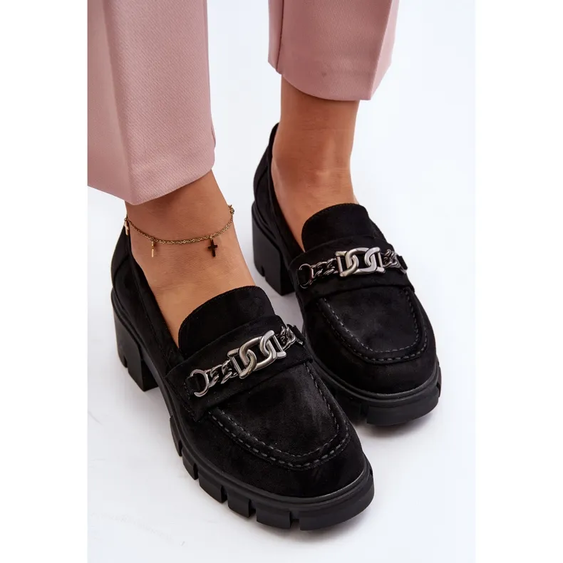 Black Chunky Heel Moccasins Vinceza Eriella