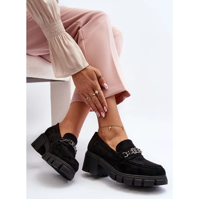 Black Chunky Heel Moccasins Vinceza Eriella