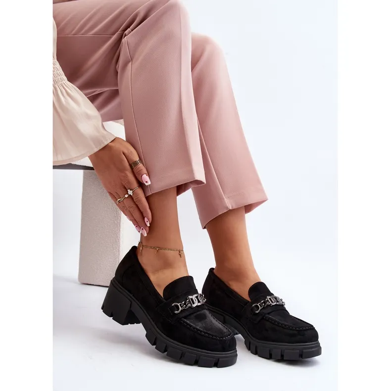 Black Chunky Heel Moccasins Vinceza Eriella