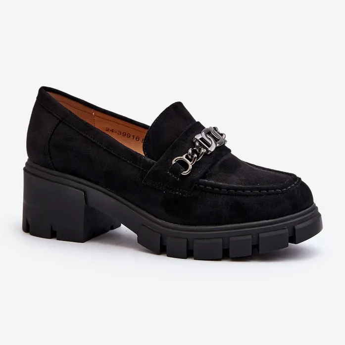 Black Chunky Heel Moccasins Vinceza Eriella