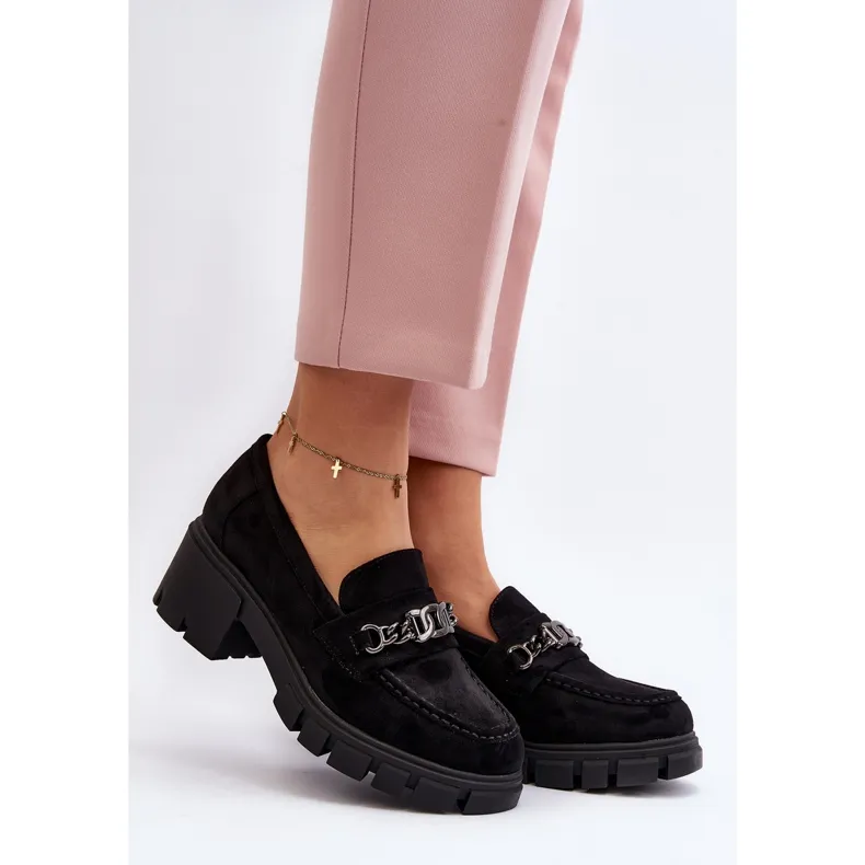 Black Chunky Heel Moccasins Vinceza Eriella