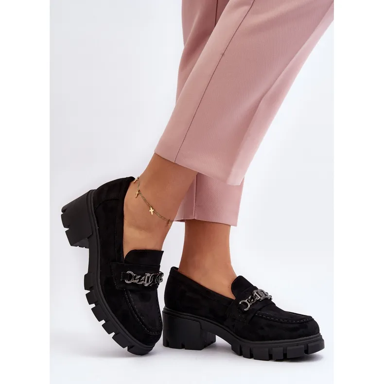 Black Chunky Heel Moccasins Vinceza Eriella