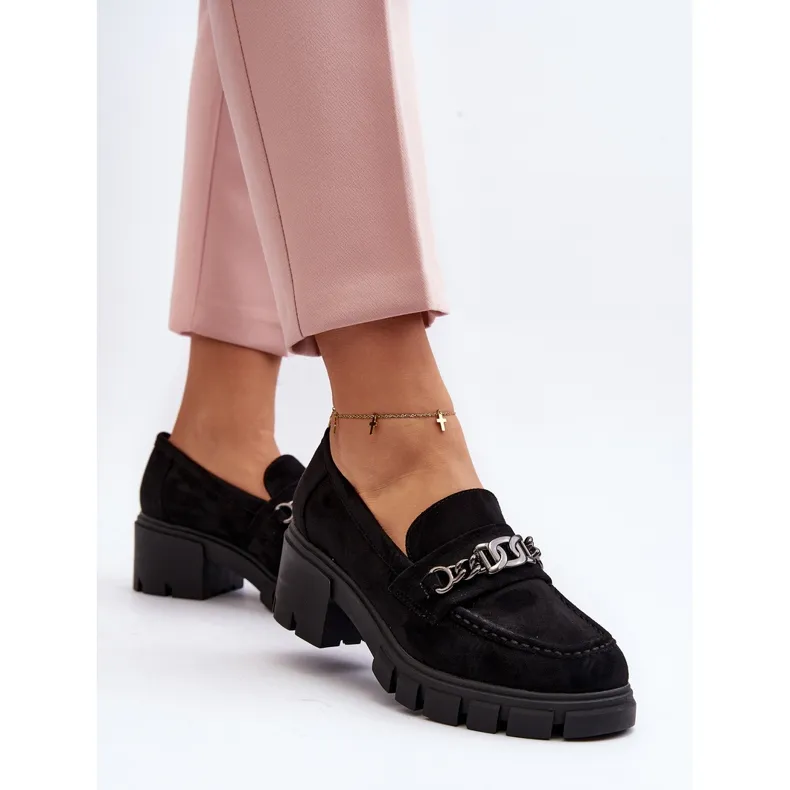 Black Chunky Heel Moccasins Vinceza Eriella