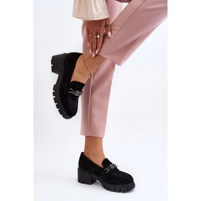 Black Chunky Heel Moccasins Vinceza Eriella