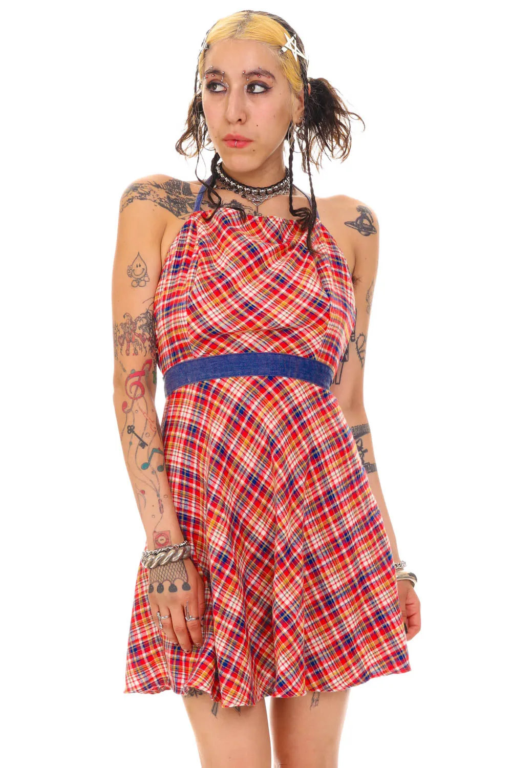 Vintage 70's Sweet Plaid Halter Wrap Dress - M